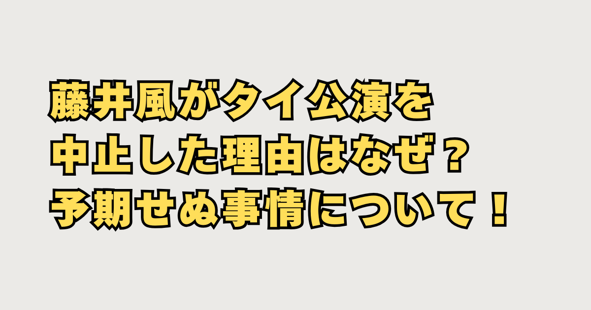 藤井風がタイ公演を中止した理由